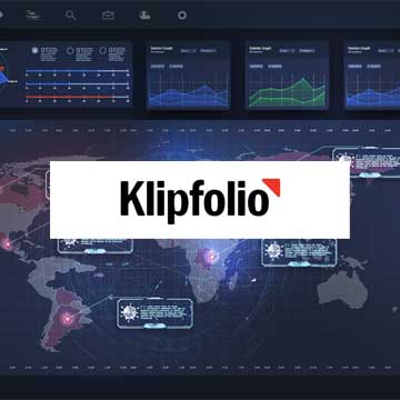 Klipfolio Logo vor einer Weltkarte mit Daten